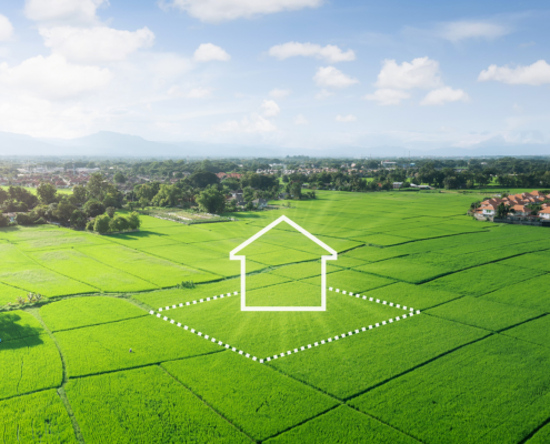 Land And Dream House In Aerial View.